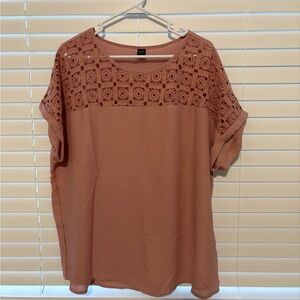 Brown Flutter Sleeve Embellished Blouse